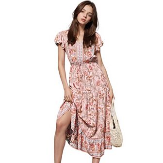Women's Floral Print Butterfly Sleeve Dress