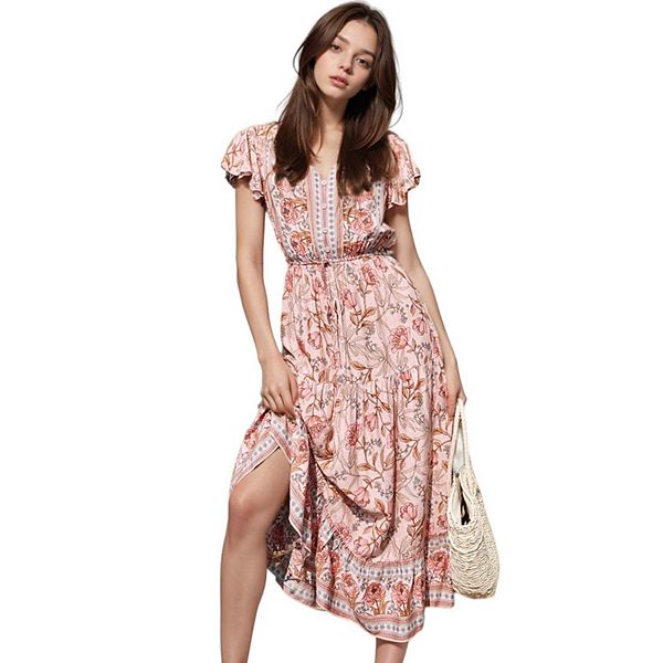 Women's Floral Print Butterfly Sleeve Dress