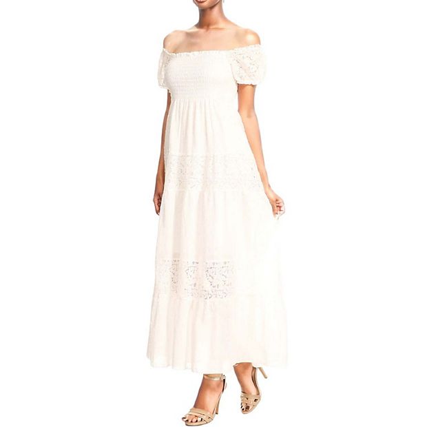 Anna-Kaci Off Shoulder Lace Maxi Dress - White - XXXL