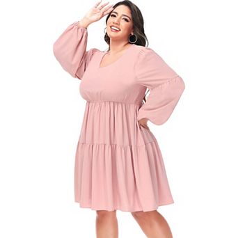 Women's Tunic Dress V Neck Long Sleeve Smocked Casual Loose Flowy Swing Shift Dresses