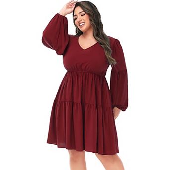 Women's Tunic Dress V Neck Long Sleeve Smocked Casual Loose Flowy Swing Shift Dresses