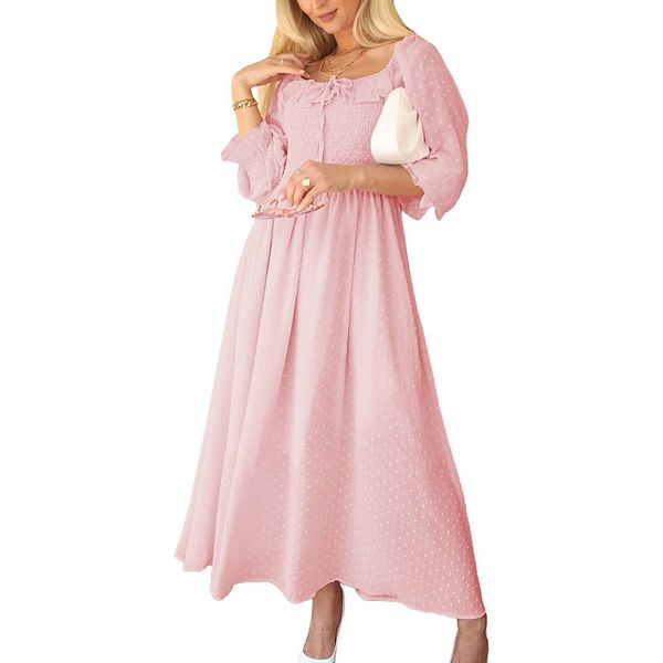 Swiss Dot Buttoned Smocked Waist Dress