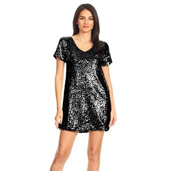 Women's Sequin Shift Tunic T-shirt Mini Dress