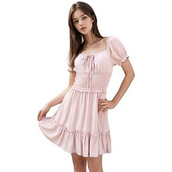 Women's Ruffle Sleeve Drawstring Square Neck Mini Dress