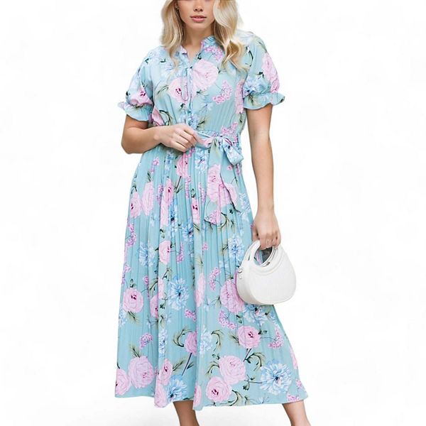 Front Pleated Ruffle Trim Dress main image 1