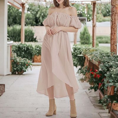 Women's Summer Fall Renaissance Dresses Casual Boho Lantern Sleeve Off  Shoulder Fairy Long Dress