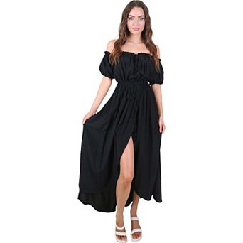 Women's Summer Fall Renaissance Dresses Casual Boho Lantern Sleeve Off Shoulder Fairy Long Dress