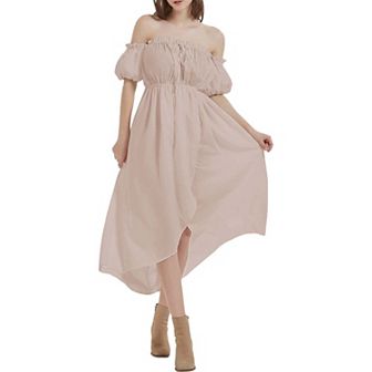 Women's Summer Fall Renaissance Dresses Casual Boho Lantern Sleeve Off Shoulder Fairy Long Dress
