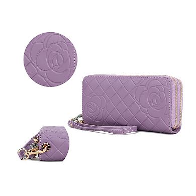 Mkf Collection Honey Genuine Material Quilted Flower-embossed Women’s Wristlet Wallet By Mia K