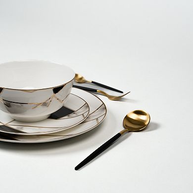 Ozarke Transform Gold Marble Plate Set, Fine Bone China - Set of 12