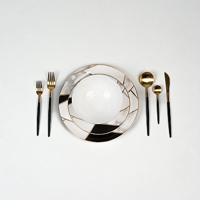 Ozarke Transform Gold Marble Plate Set, Fine Bone China - Set of 12
