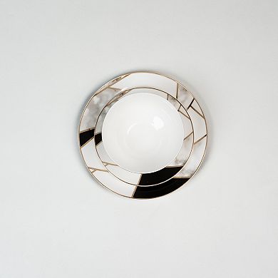 Ozarke Transform Gold Marble Plate Set, Fine Bone China - Set of 12