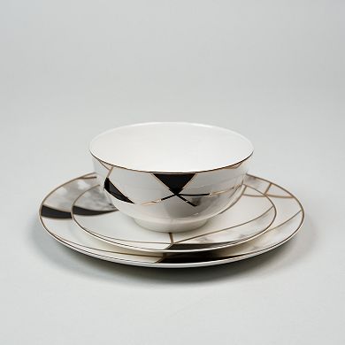 Ozarke Transform Gold Marble Plate Set, Fine Bone China - Set of 12
