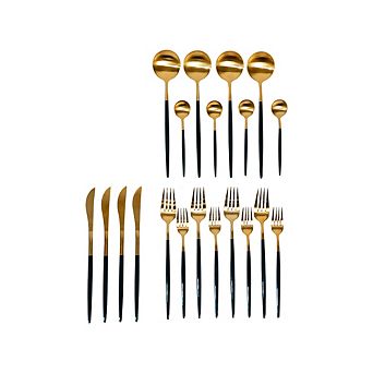 Ozarke Royal Cutlery Set, Stainless Steel, Matte Gold & Black - Set of 20
