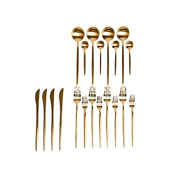 Ozarke Royal Cutlery Set, Stainless Steel, Matte Gold & Black - Set of 20