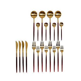 Ozarke Royal Cutlery Set, Stainless Steel, Matte Gold & Black - Set of 20