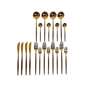 Ozarke Royal Cutlery Set, Stainless Steel, Matte Gold & Black - Set of 20