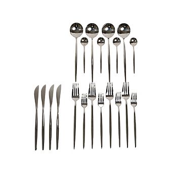 Ozarke Royal Cutlery Set, Stainless Steel, Matte Gold & Black - Set of 20