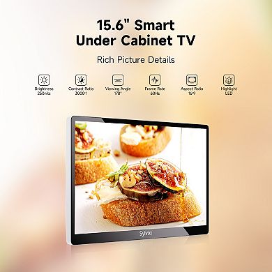 SYLVOX 15.6" Under Cabinet Kitchen TV, 1080P FHD Smart Google TV, WiFi, Bluetooth, Foldable