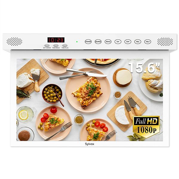 SYLVOX 15.6" Under Cabinet Kitchen TV, 1080P FHD Smart Google TV, WiFi, Bluetooth, Foldable - White (NO SIZE)
