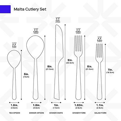 Ozarke Malta Cutlery Set, Stainless Steel, Shiny Silver - Set of 20