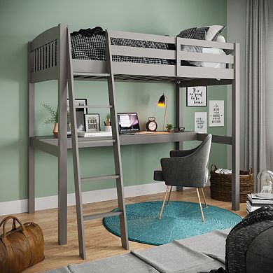 Everest High Loft Bed With Desk And Storage, Space Saver Twin Size Kids Loft Bed