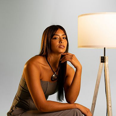 Rustic White Wood Tripod Floor Lamp