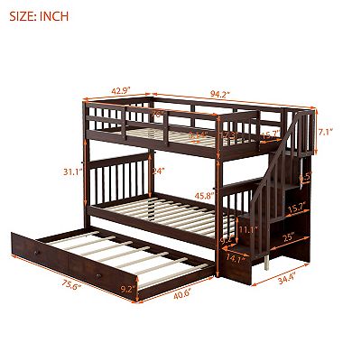 Stairway Twin-over-twin Bunk Bed With Twin Size Trundle For Bedroom, Dorm, Adults