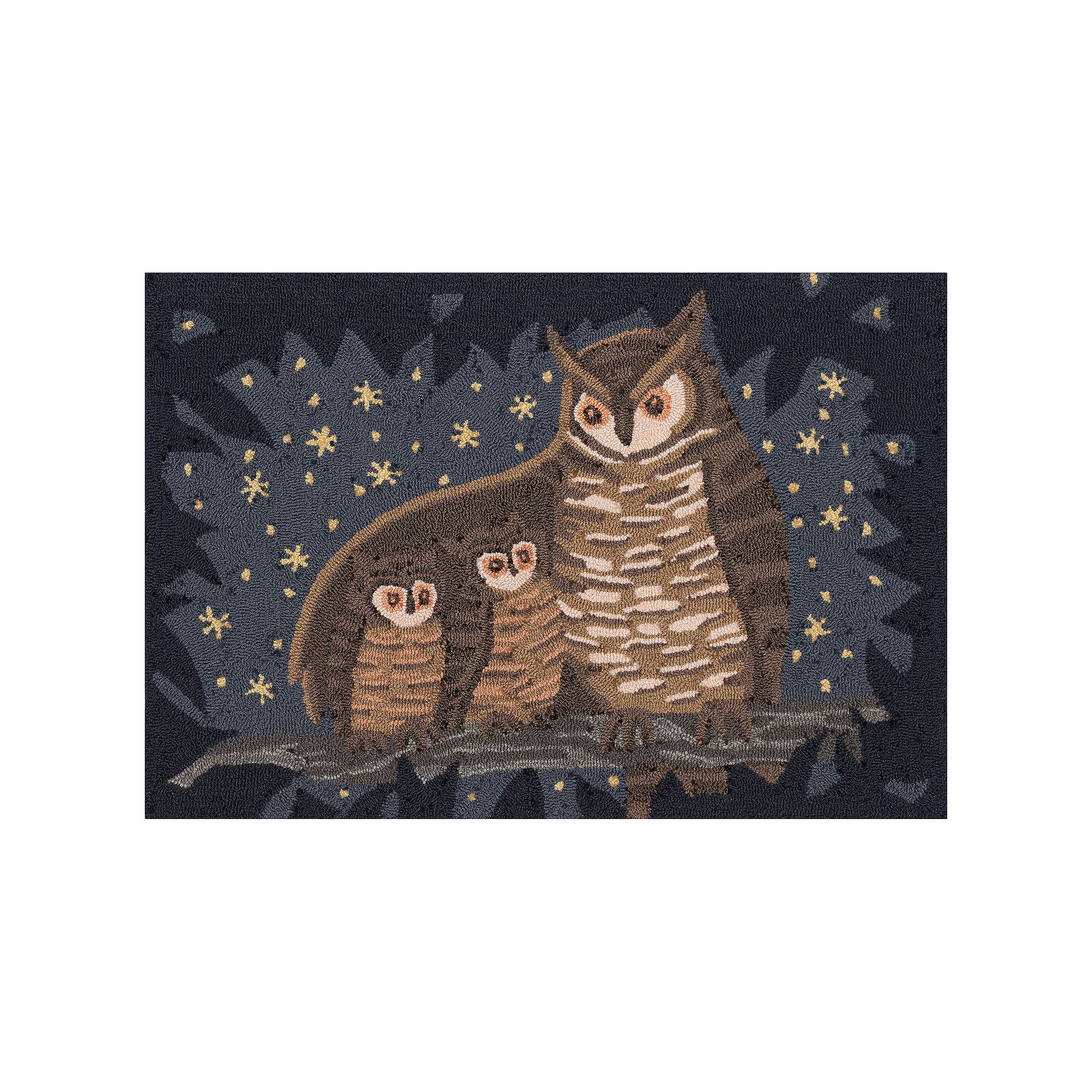 Liora Manne Frontporch Owl Family Indoor/Outdoor Area Rug, Black