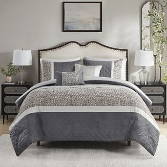 Madison Park Willow 5 pc Textured Jacquard Stripe Comforter Set with Throw Pillows