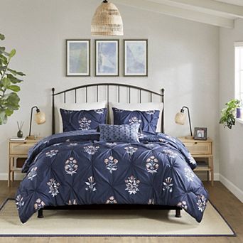 Madison Park Peony 4 pc Pintuck Comforter Set with Throw Pillow