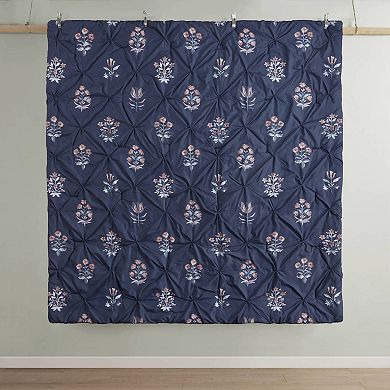 Madison Park Peony 4-Piece Pintuck Comforter Set with Throw Pillow