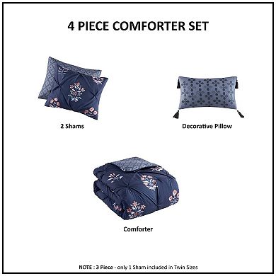 Madison Park Peony 4-Piece Pintuck Comforter Set with Throw Pillow