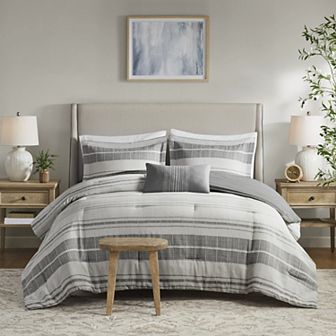 Madison Park Nico 4 pc Stripe Comforter Set with Throw Pillow