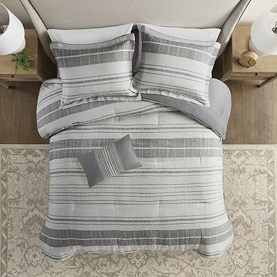 Madison Park Nico 4-Piece Stripe Comforter Set with Throw Pillow
