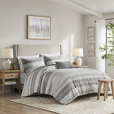 Madison Park Nico 4-Piece Stripe Comforter Set with Throw Pillow