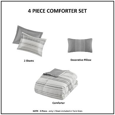 Madison Park Nico 4-Piece Stripe Comforter Set with Throw Pillow