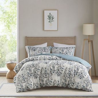 Madison Park Joyce 3 pc Floral Printed Cotton Duvet Cover Set