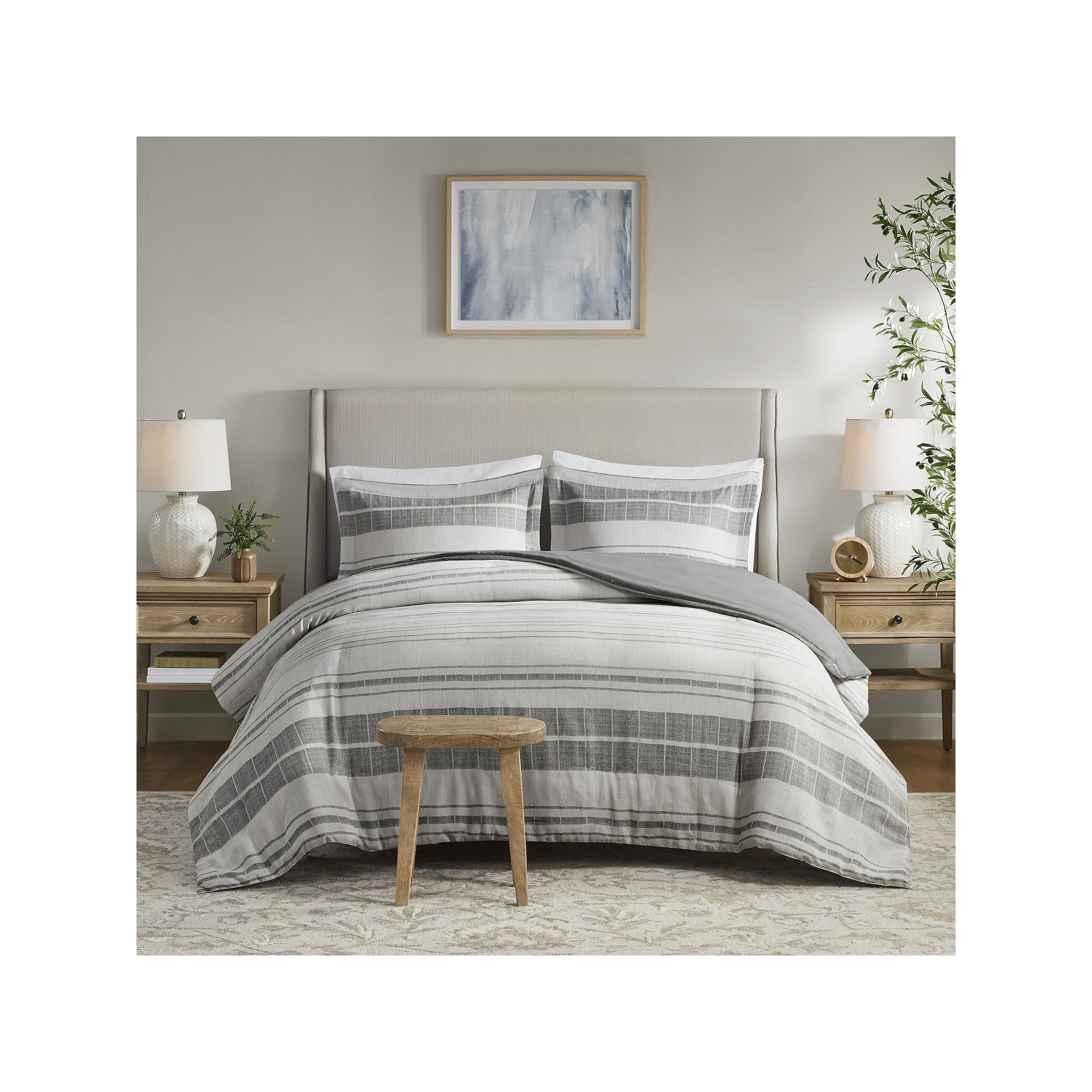 Madison Park Nico 3-Piece Stripe Duvet Cover Set, Gray Team