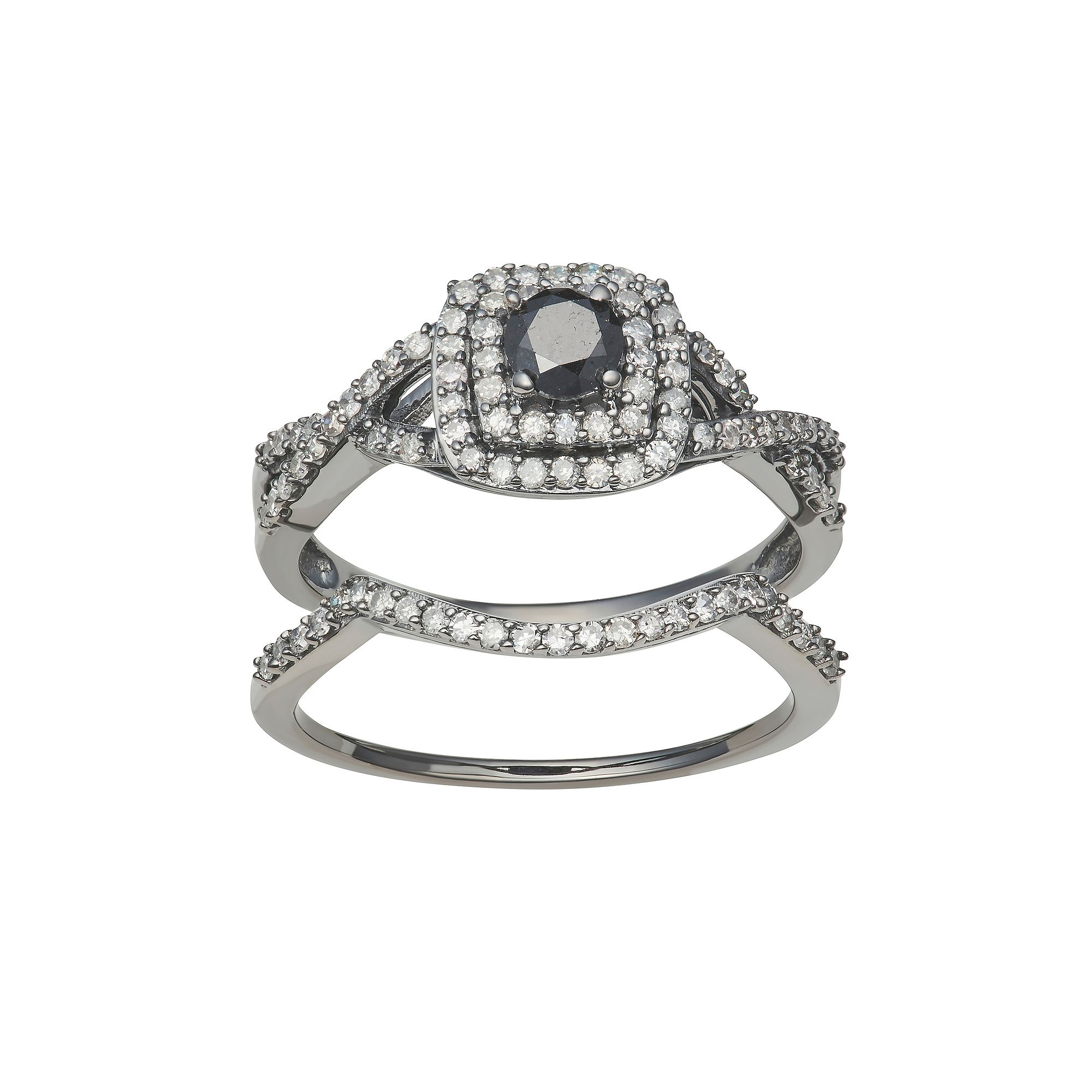 HDI 10k White Gold 3/4 Carat T.W. Black & White Diamond Rings Set, Womens,