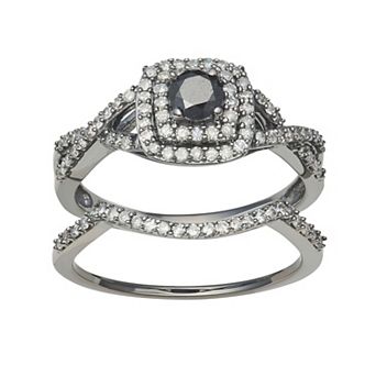 HDI 10k White Gold 3/4 Carat T.W. Black & White Diamond Rings Set