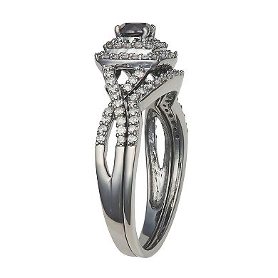 HDI 10k White Gold 3/4 Carat T.W. Black & White Diamond Rings Set