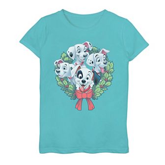 Disney's 101 Dalmatians Puppies Christmas Wreath Girls Graphic Tee
