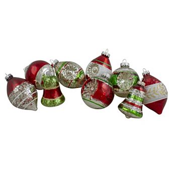Northlight 9-Pack Silver & Red 2-Finish Glass Christmas Finial Ornaments