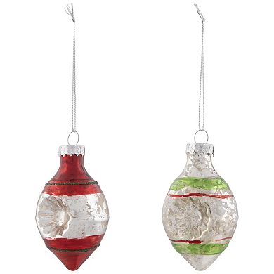 Northlight 9-Pack Silver & Red 2-Finish Glass Christmas Finial Ornaments