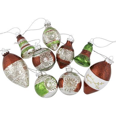 Northlight 9-Pack Silver & Red 2-Finish Glass Christmas Finial Ornaments