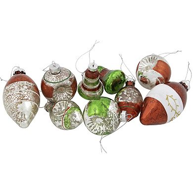 Northlight 9-Pack Silver & Red 2-Finish Glass Christmas Finial Ornaments
