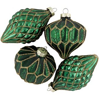 Northlight 4-Pack Green with Gold Glitter Onion & Finial Glass Christmas Ornaments
