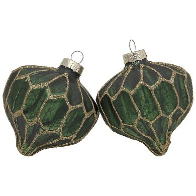 Northlight 4-Pack Green with Gold Glitter Onion & Finial Glass Christmas Ornaments