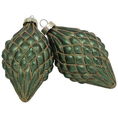 Northlight 4-Pack Green with Gold Glitter Onion & Finial Glass Christmas Ornaments